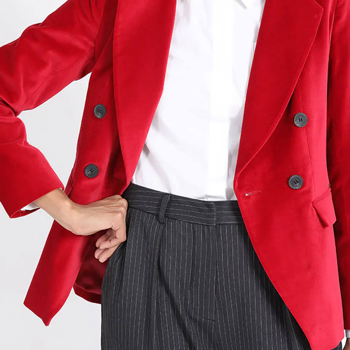 CHAQUETA BLAZER CRUCE DOBLE BOTON FANTASIA TERCIOPELO ROJO (TALLA 38) 5