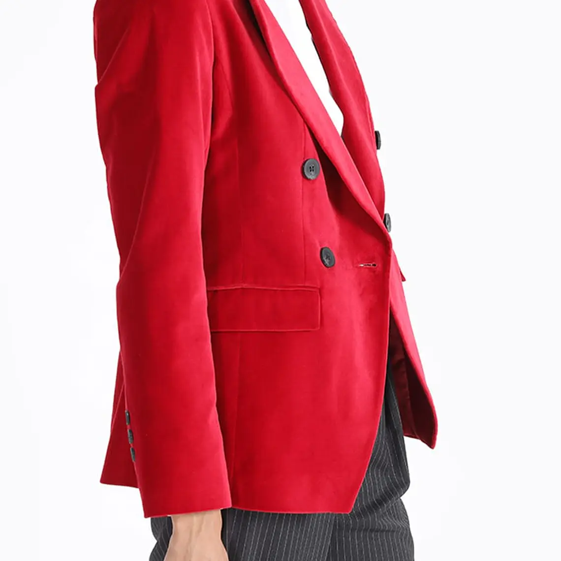 CHAQUETA BLAZER CRUCE DOBLE BOTON FANTASIA TERCIOPELO ROJO (TALLA 38) 6