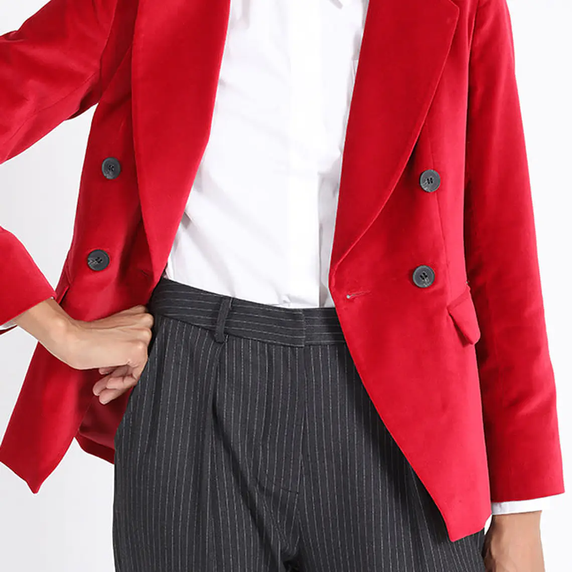 CHAQUETA BLAZER CRUCE DOBLE BOTON FANTASIA TERCIOPELO ROJO (TALLA 38) 7