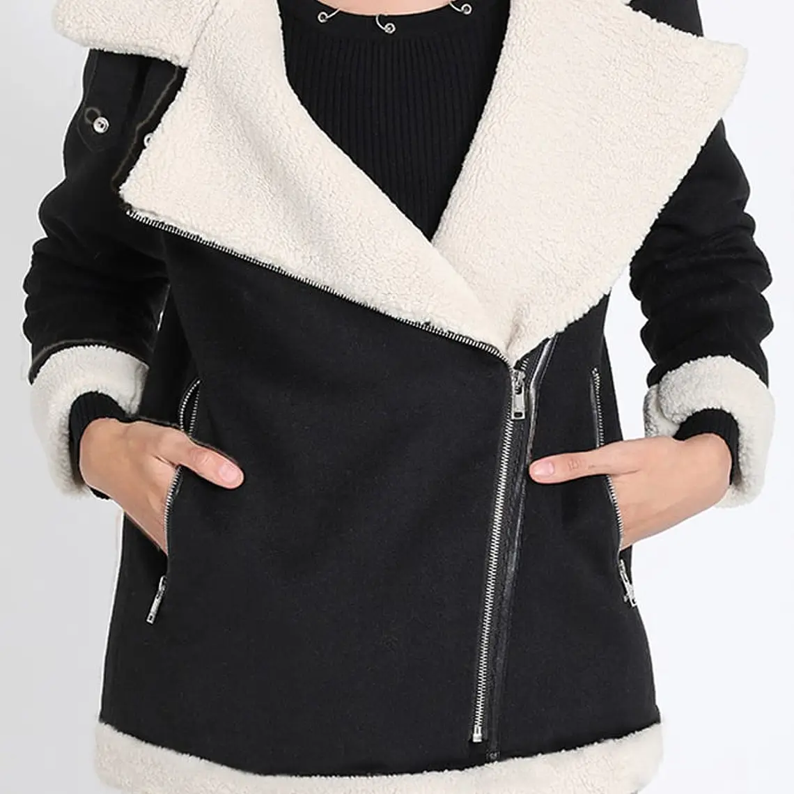 CHAQUETON MOTOQUEO BONDED MUFLON MIX PIEL NEGRO (TALLA M) 6