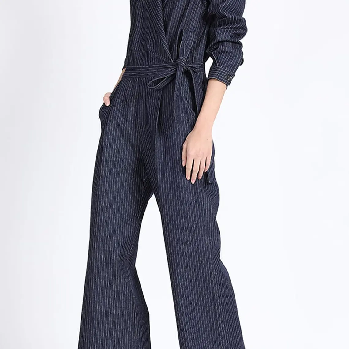 ENTERITO RECTO CON SOLAPA Y AMARRA DENIM RAYAS AZUL (TALLAS S y M) 5