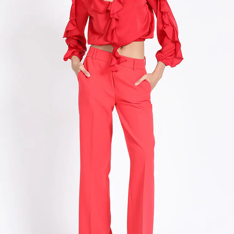 BLUSA M/L ESCOTE V VUELOS INSERTOS ESCOTE Y MANGA ROJO (TALLA S) 2