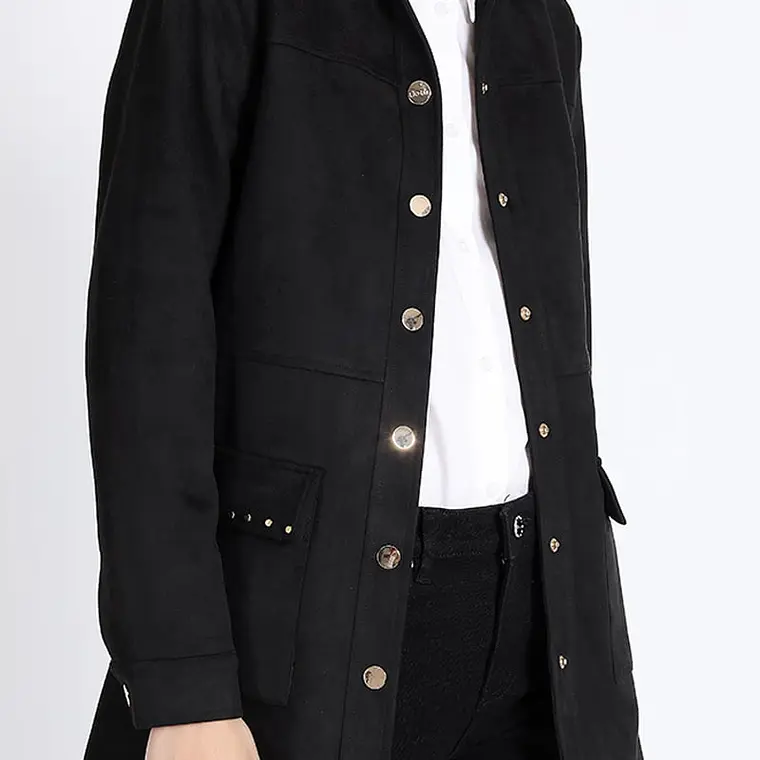 CHAQUETA LARGA DE SUEDE CON LAZO Y FORRO ESTAMPADO NEGRO (TALLA L) 6