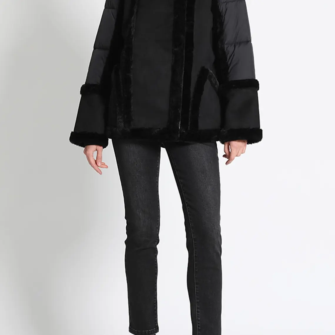 CHAQUETA AVIADOR MIX EFECTO GAMUZA Y PARKA NEGRO (TALLA S) 1