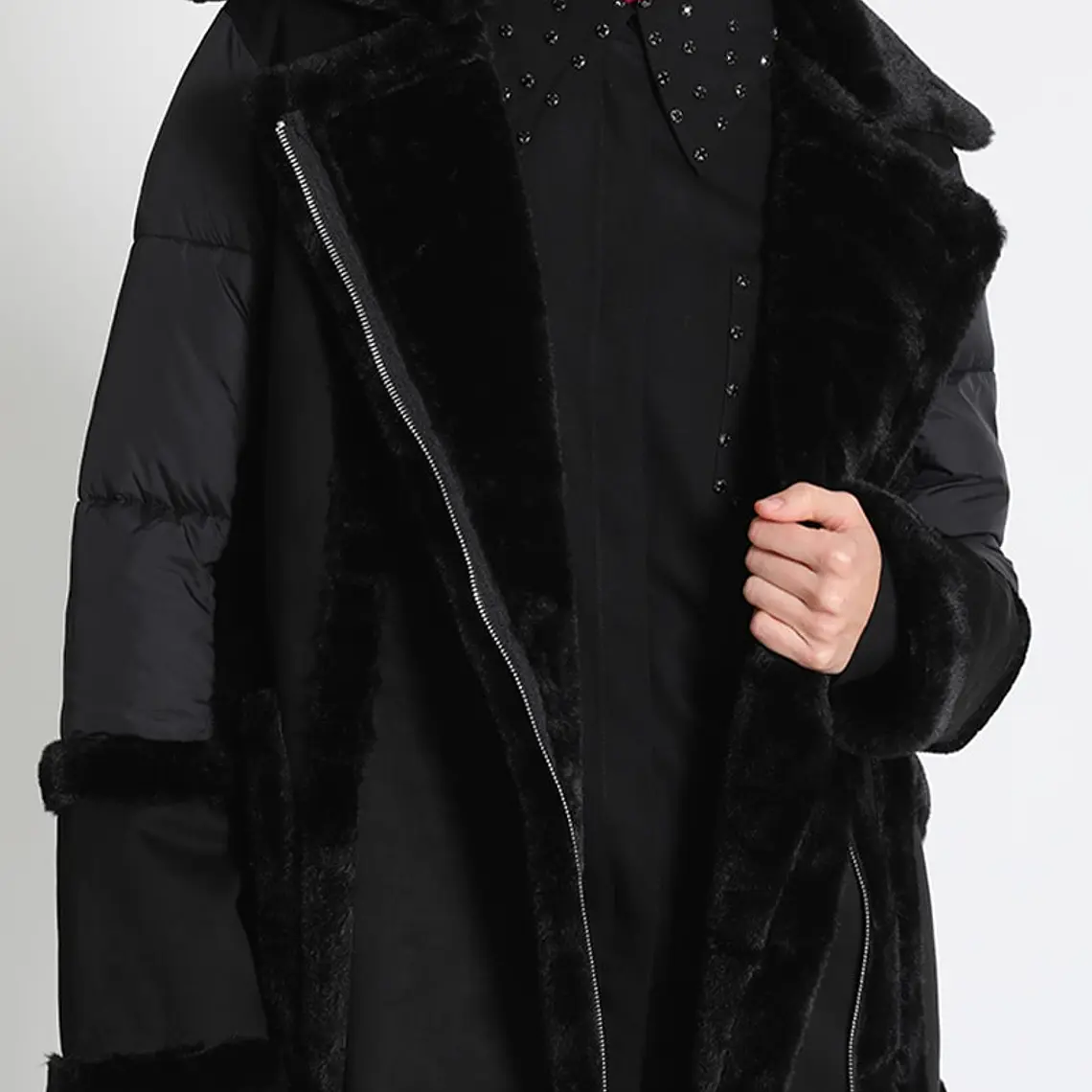 CHAQUETA AVIADOR MIX EFECTO GAMUZA Y PARKA NEGRO (TALLA S) 2