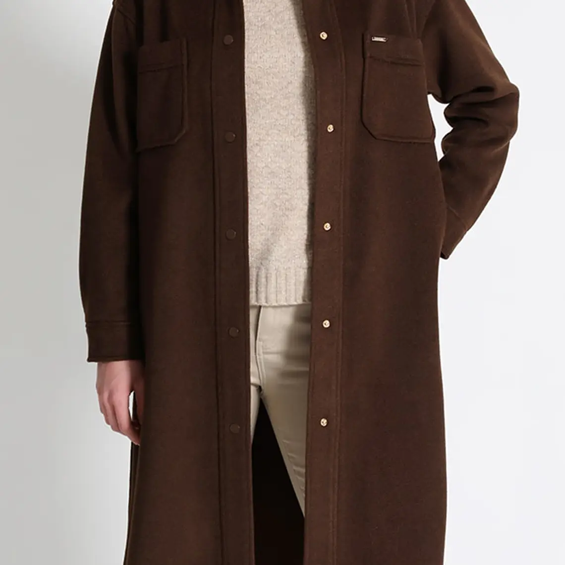 SOBRECAMISA RECTA Y LARGA  MUFLÓN MELANGE CHOCOLATE (TALLA L) 3