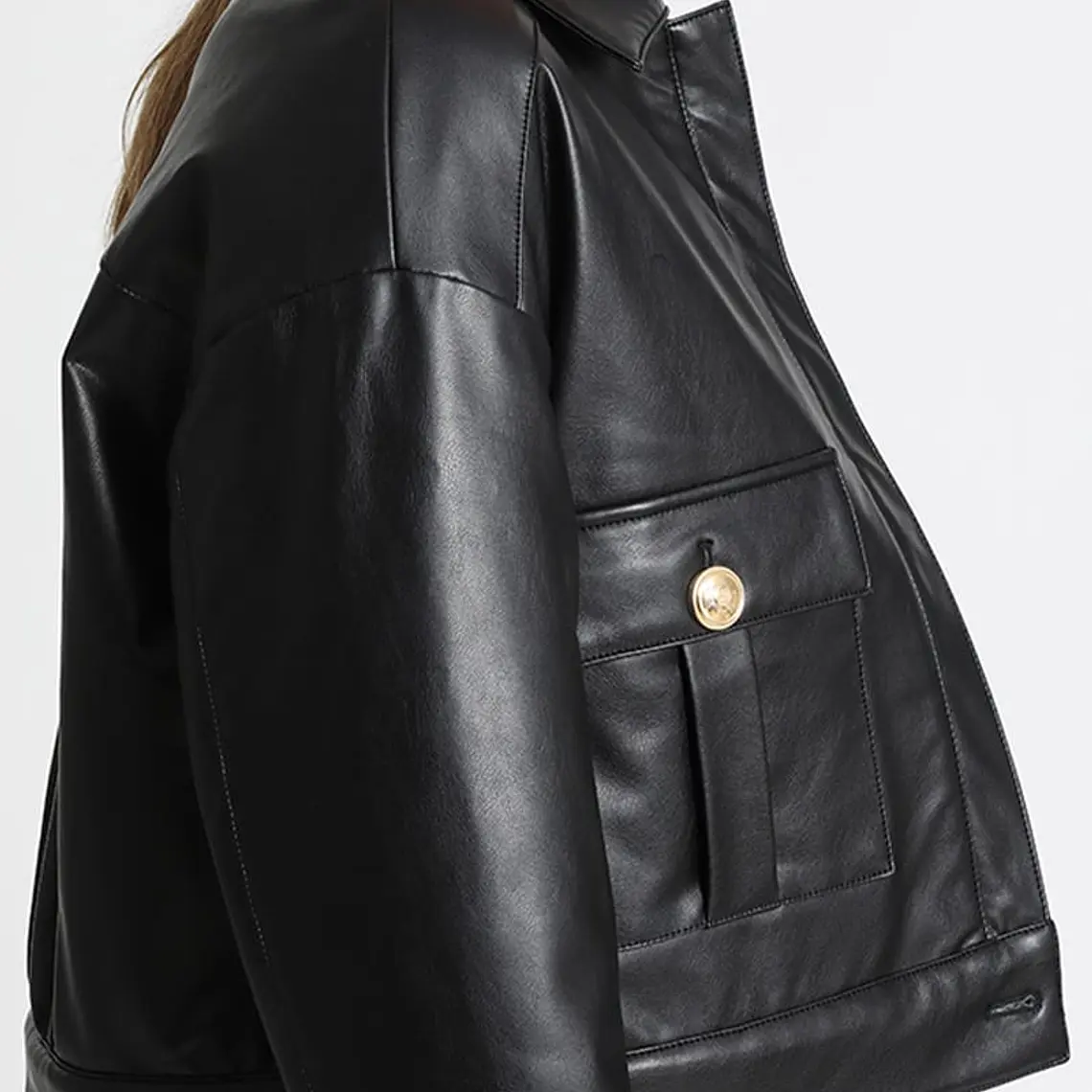 CHAQUETA RECTA CORTA EFECTO CUERO NEGRO (TALLA L) 3