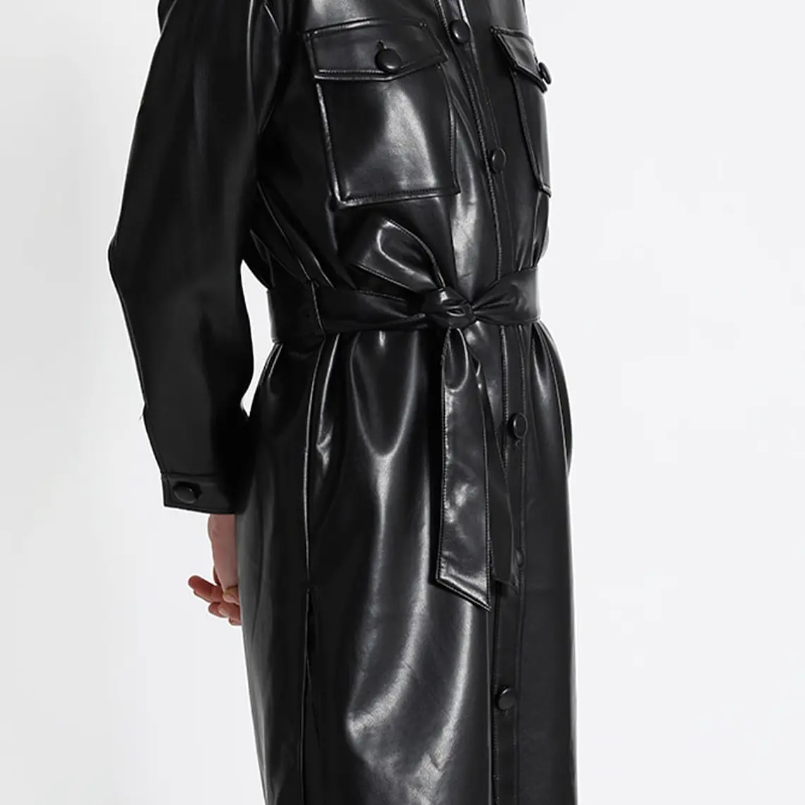 SOBRECAMISA Y VESTIDO LARGO EFECTO CUERO NEGRO (TALLAS L Y XL) 1