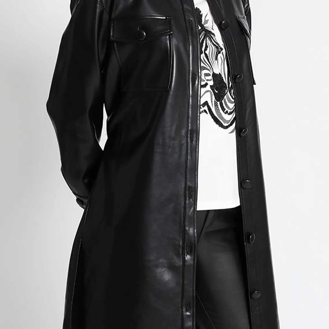 SOBRECAMISA Y VESTIDO LARGO EFECTO CUERO NEGRO (TALLAS L Y XL) 2