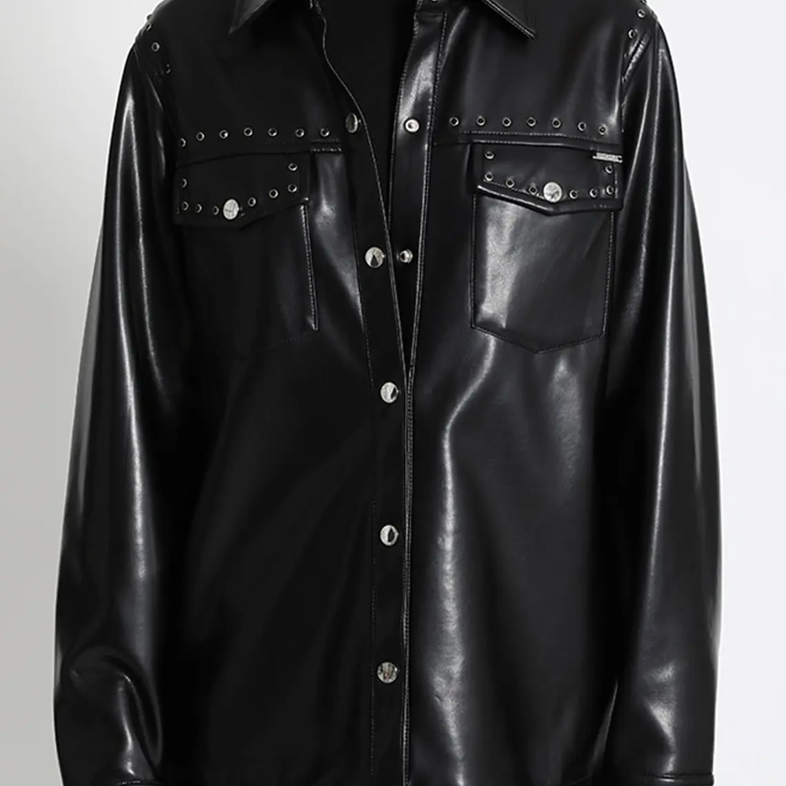 SOBRECAMISA RECTA REMACHES EFECTO CUERO NEGRO (TALLAS S y M) 4