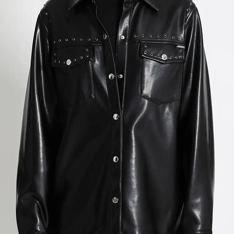 SOBRECAMISA RECTA REMACHES EFECTO CUERO NEGRO (TALLAS S y M) 4