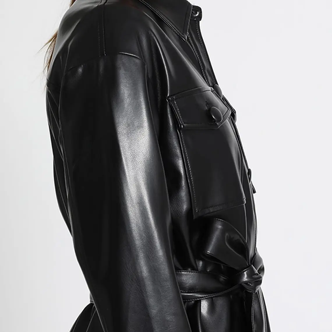 SOBRECAMISA Y VESTIDO LARGO EFECTO CUERO NEGRO (TALLAS L Y XL) 3