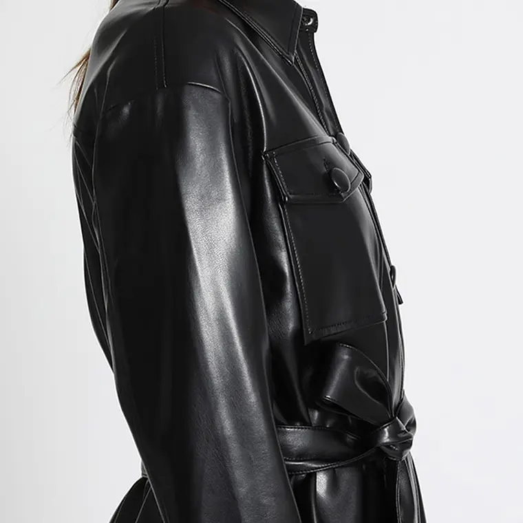 SOBRECAMISA Y VESTIDO LARGO EFECTO CUERO NEGRO (TALLAS L Y XL) 3