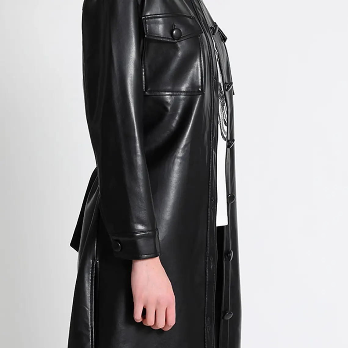 SOBRECAMISA Y VESTIDO LARGO EFECTO CUERO NEGRO (TALLAS L Y XL) 4