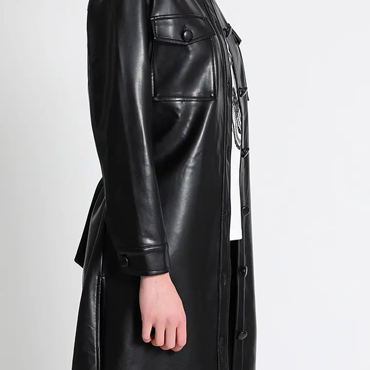 SOBRECAMISA Y VESTIDO LARGO EFECTO CUERO NEGRO (TALLAS L Y XL) 4