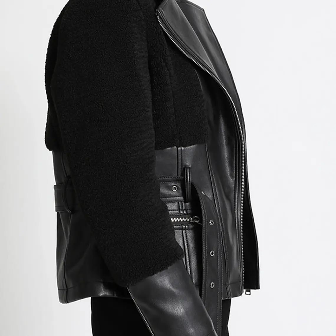 CHAQUETA BIKER MIX EFECTO PIEL Y CUERO  NEGRO (TALLA XL) 2