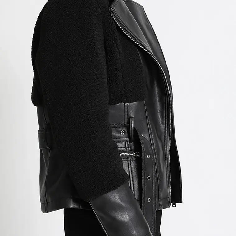 CHAQUETA BIKER MIX EFECTO PIEL Y CUERO  NEGRO (TALLA XL) 2