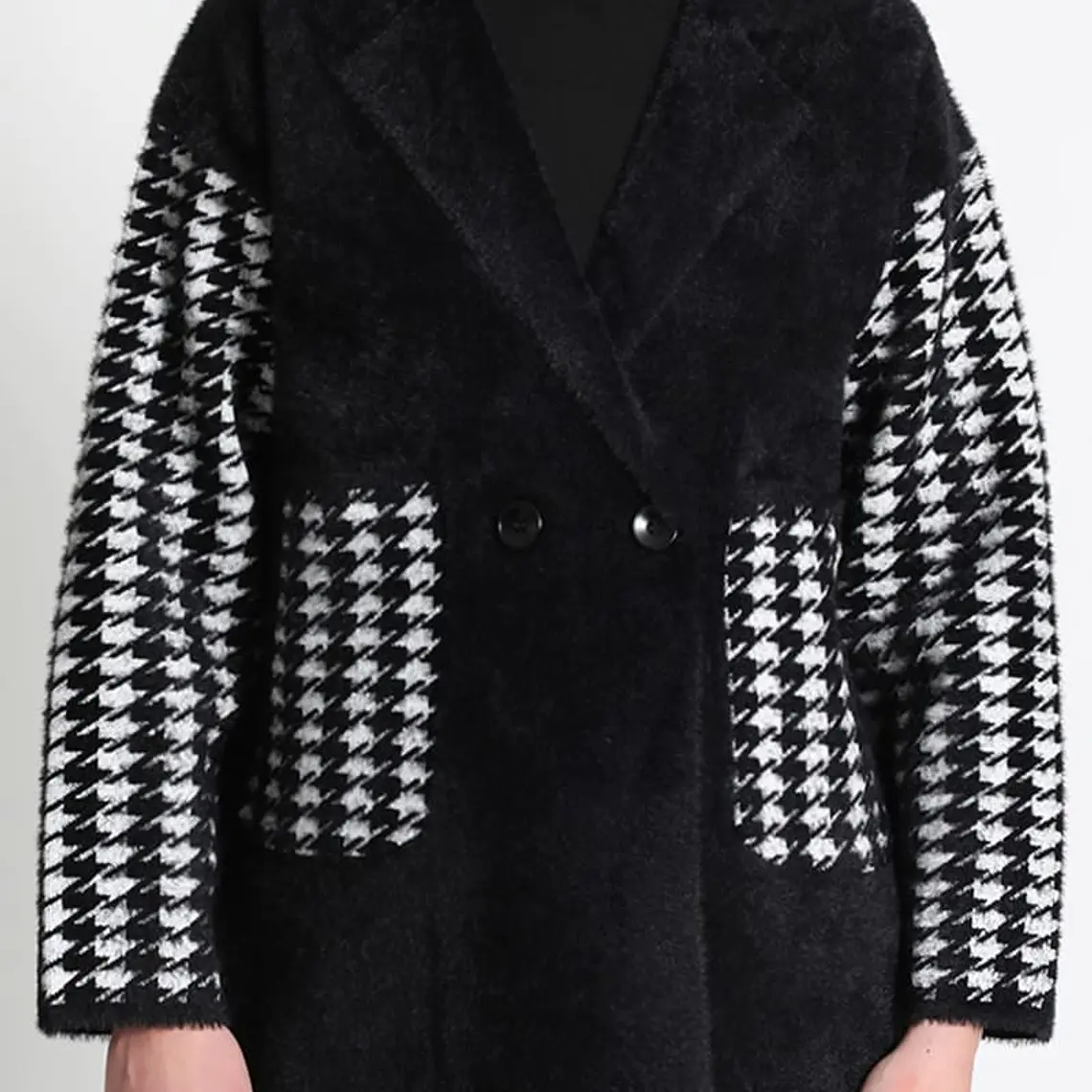 CHAQUETÓN RECTO TEJIDO MIX FANTASÍA LISO NEGRO (TALLA L) 1