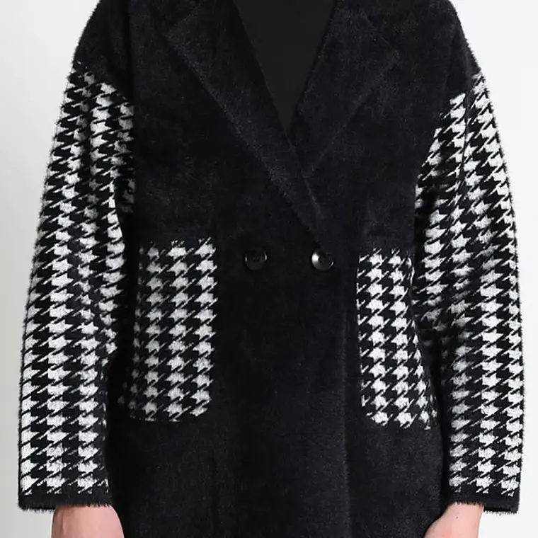 CHAQUETÓN RECTO TEJIDO MIX FANTASÍA LISO NEGRO (TALLA L) 1