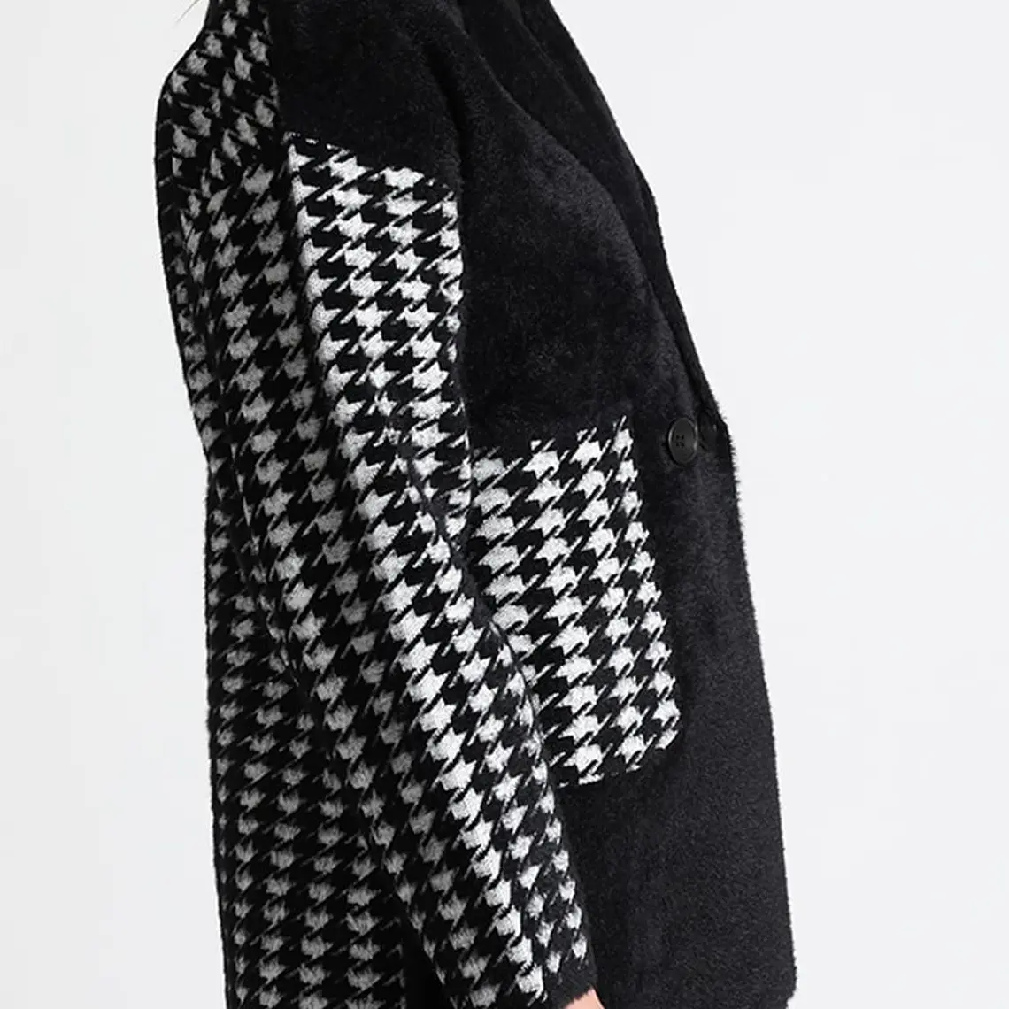 CHAQUETÓN RECTO TEJIDO MIX FANTASÍA LISO NEGRO (TALLA L) 3