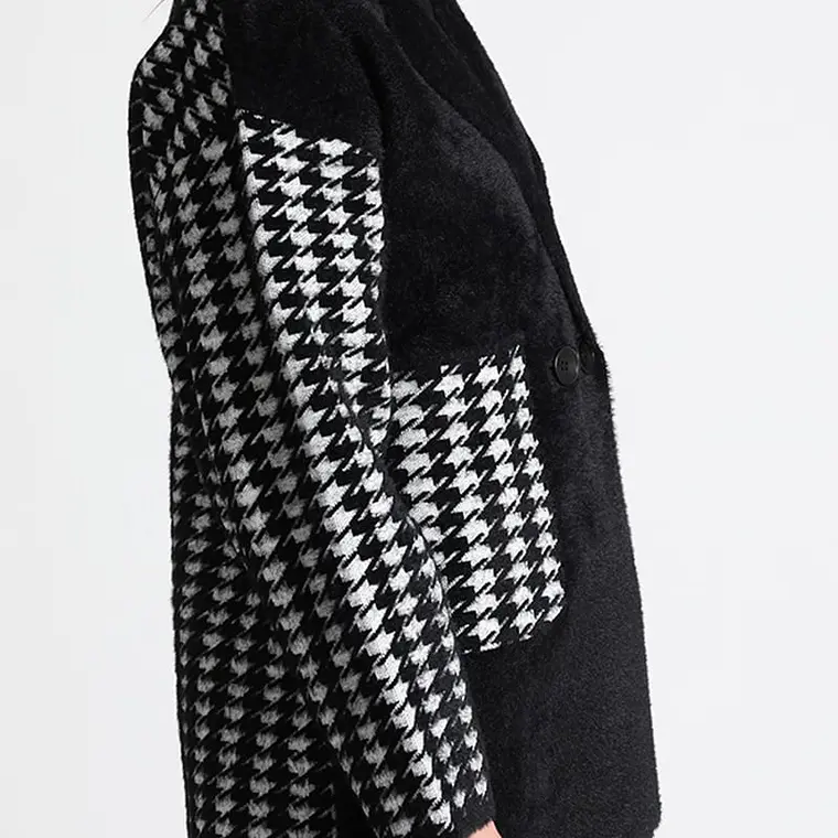 CHAQUETÓN RECTO TEJIDO MIX FANTASÍA LISO NEGRO (TALLA L) 3