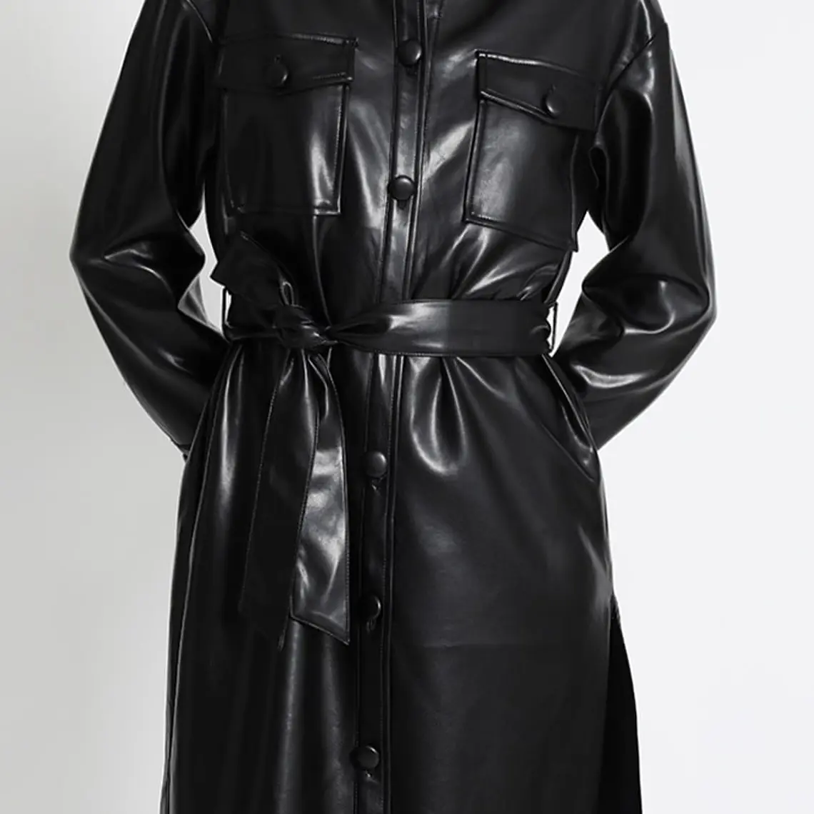 SOBRECAMISA Y VESTIDO LARGO EFECTO CUERO NEGRO (TALLAS L Y XL) 5