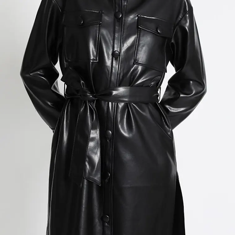 SOBRECAMISA Y VESTIDO LARGO EFECTO CUERO NEGRO (TALLAS L Y XL) 5