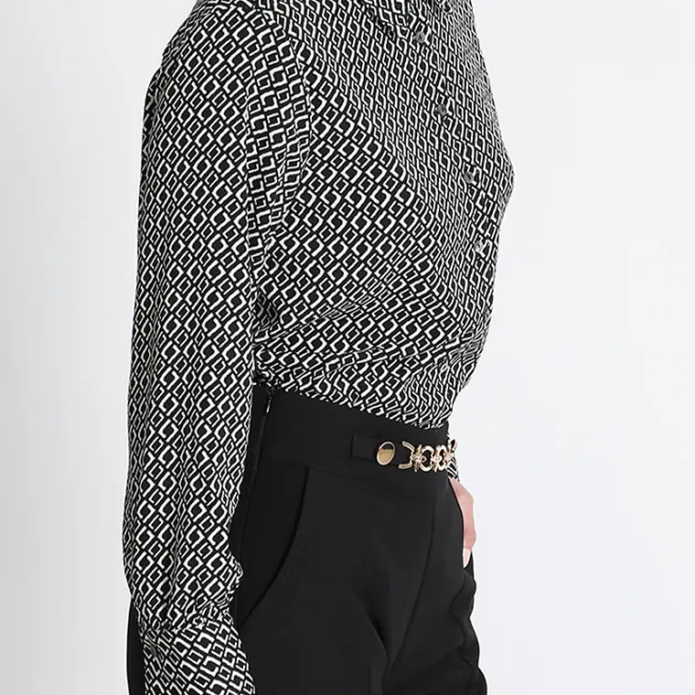 BLUSA CAMISERA ESTAMPADA NEGRO (TALLA S) 5