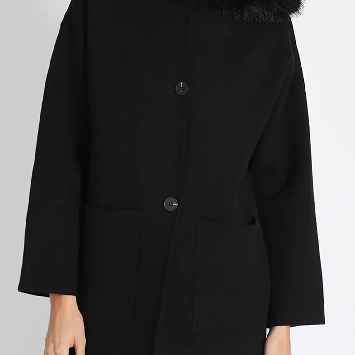 CHAQUETÓN RECTO TEJIDO CON CAPUCHÓN PIEL NEGRO (TALLA XL) 1