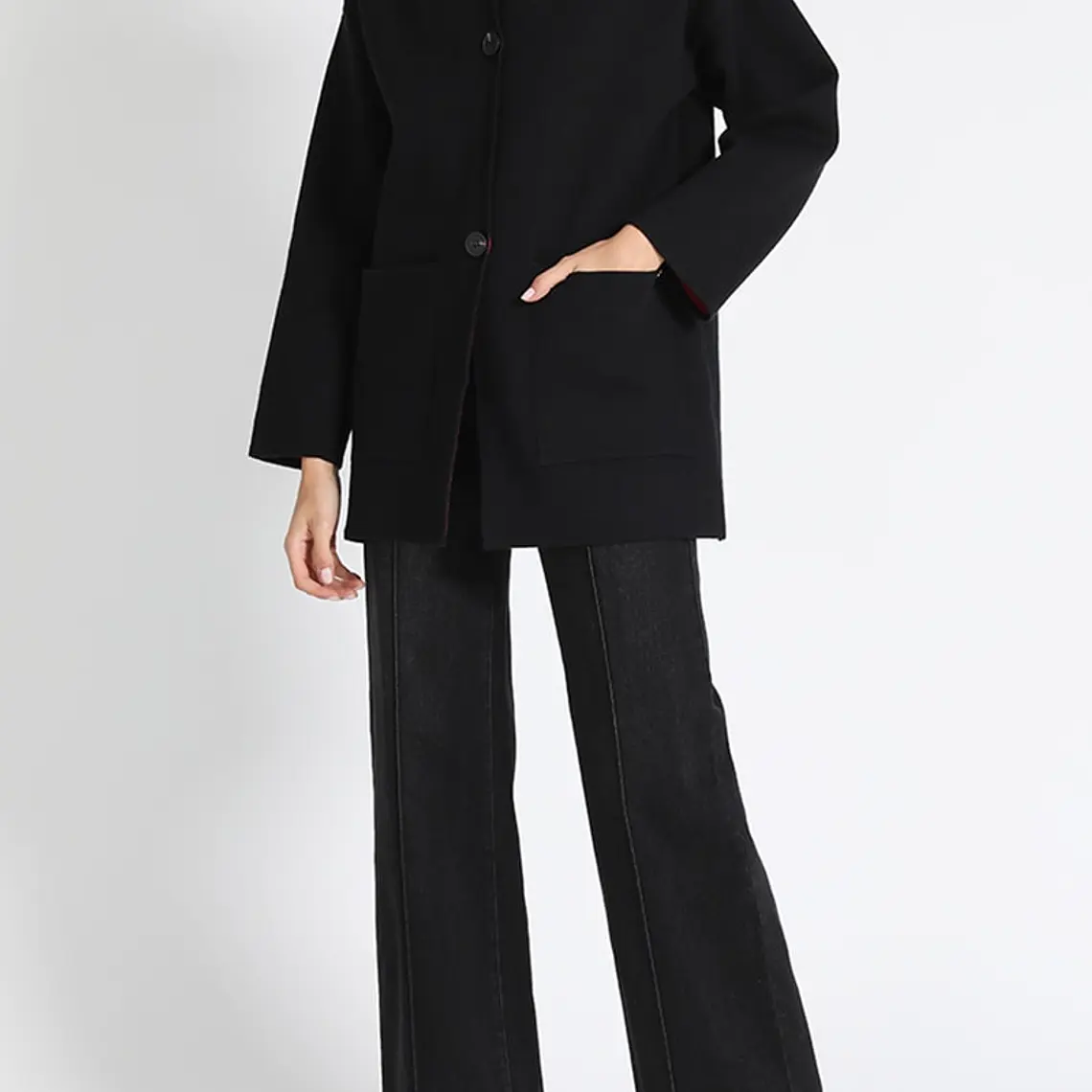 CHAQUETÓN RECTO TEJIDO CON CAPUCHÓN PIEL NEGRO (TALLA XL) 2