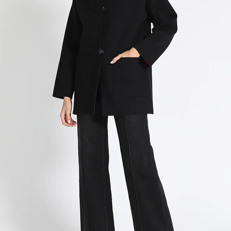 CHAQUETÓN RECTO TEJIDO CON CAPUCHÓN PIEL NEGRO (TALLA XL) 2