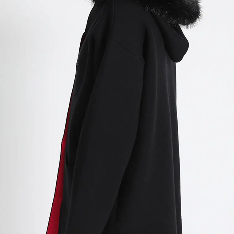 CHAQUETÓN RECTO TEJIDO CON CAPUCHÓN PIEL NEGRO (TALLA XL) 3