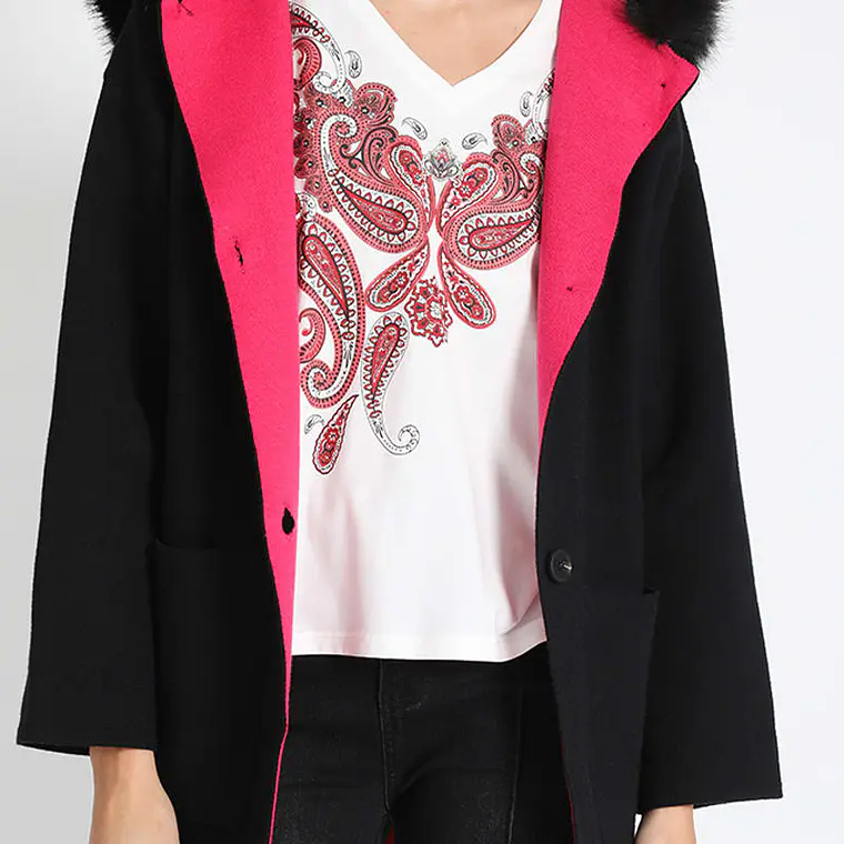 CHAQUETÓN RECTO TEJIDO CON CAPUCHÓN PIEL NEGRO (TALLA XL) 4