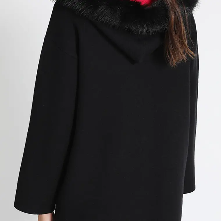 CHAQUETÓN RECTO TEJIDO CON CAPUCHÓN PIEL NEGRO (TALLA XL) 5