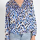 BLUSA CAMISERA SATÍN ESTAMPADO AZUL (TALLA L) - Miniatura 1