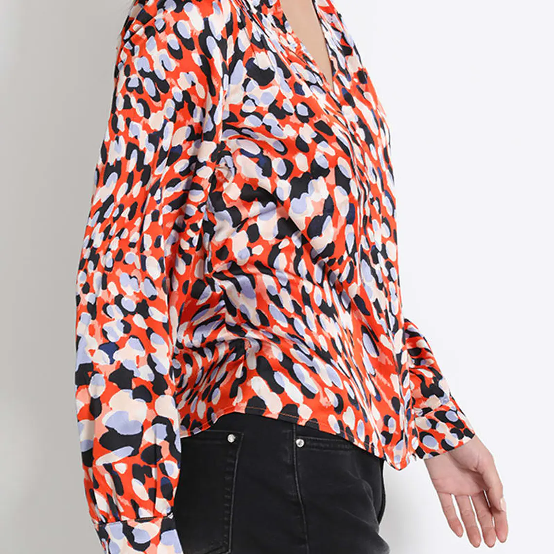 BLUSA CAMISERA SATÍN ESTAMPADO NARANJO (TALLA L) 3