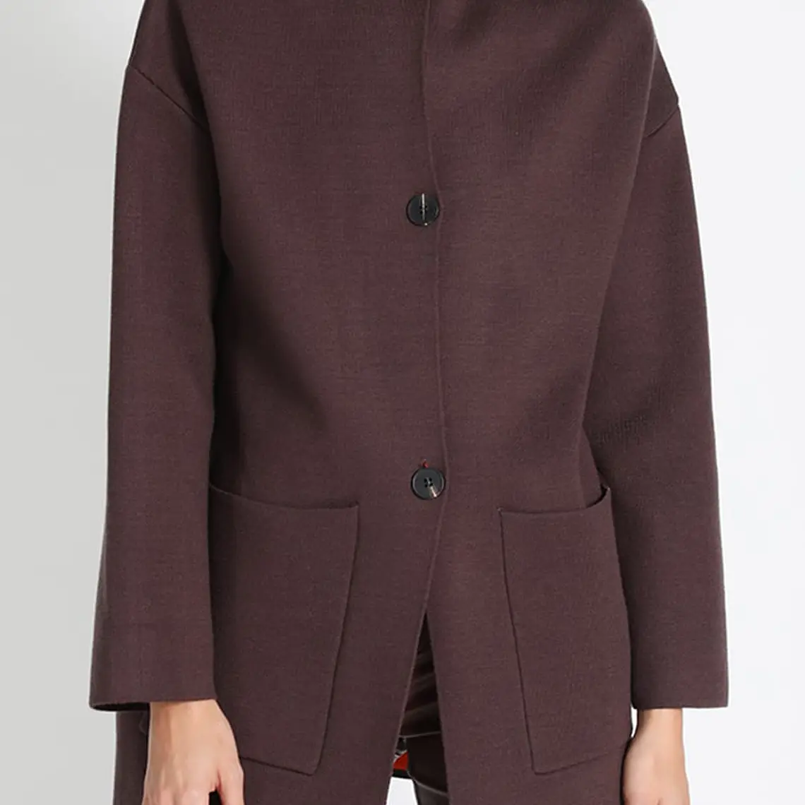 CHAQUETÓN RECTO TEJIDO CON CAPUCHÓN PIEL CHOCOLATE (TALLAS M a XL) 1