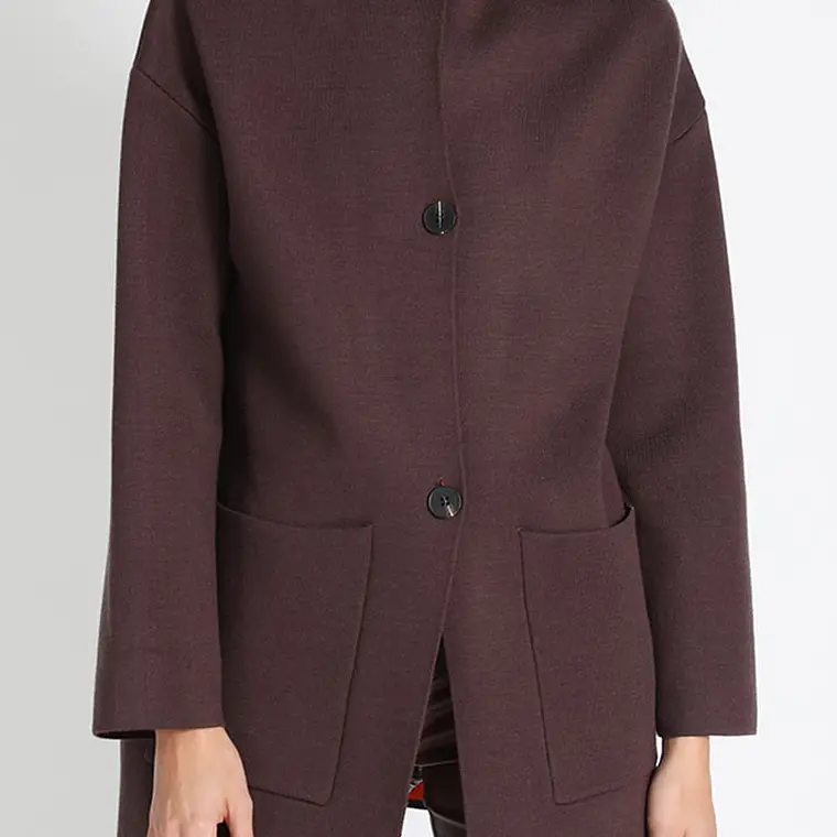 CHAQUETÓN RECTO TEJIDO CON CAPUCHÓN PIEL CHOCOLATE (TALLAS M a XL) 1