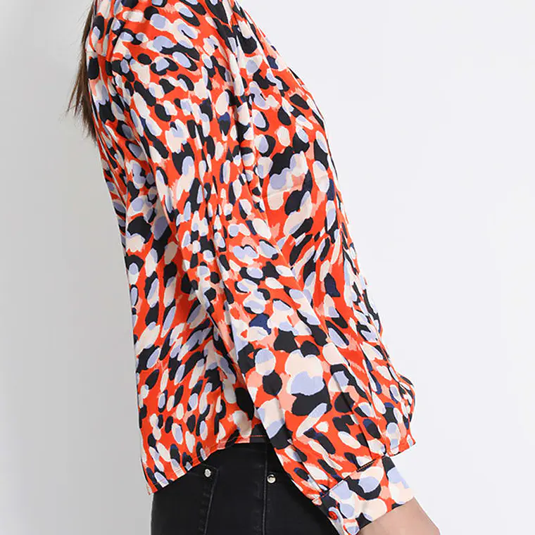 BLUSA CAMISERA SATÍN ESTAMPADO NARANJO (TALLA L) 4