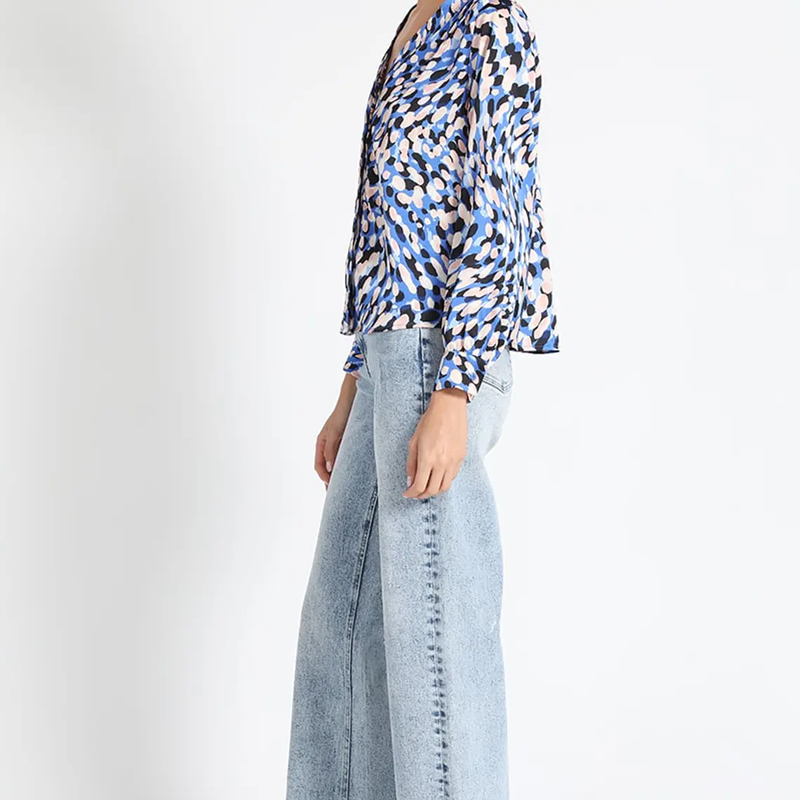 BLUSA CAMISERA SATÍN ESTAMPADO AZUL (TALLA L) 3