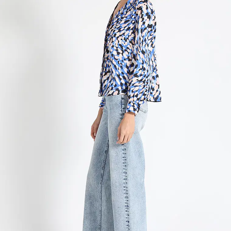 BLUSA CAMISERA SATÍN ESTAMPADO AZUL (TALLA L) 3