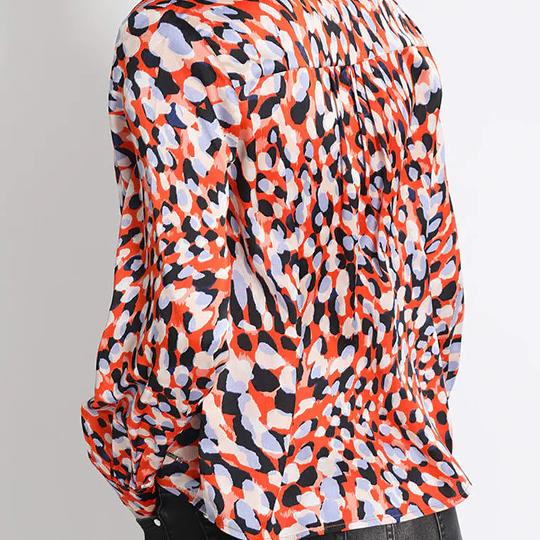 BLUSA CAMISERA SATÍN ESTAMPADO NARANJO (TALLA L) 5