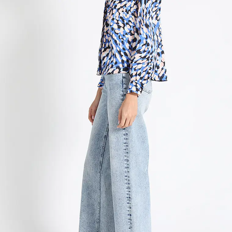 BLUSA CAMISERA SATÍN ESTAMPADO AZUL (TALLA L) 4