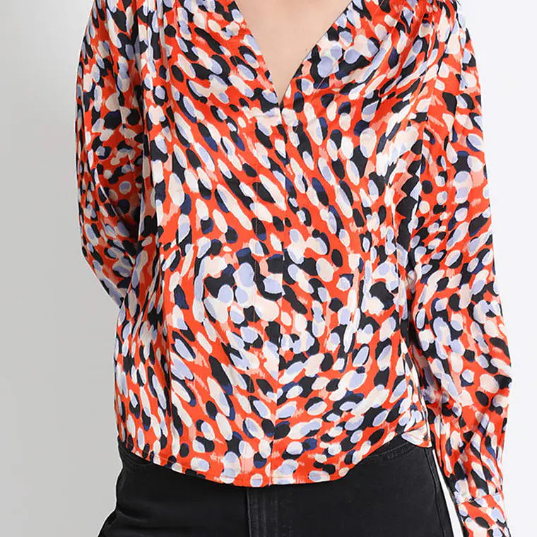 BLUSA CAMISERA SATÍN ESTAMPADO NARANJO (TALLA L) 6