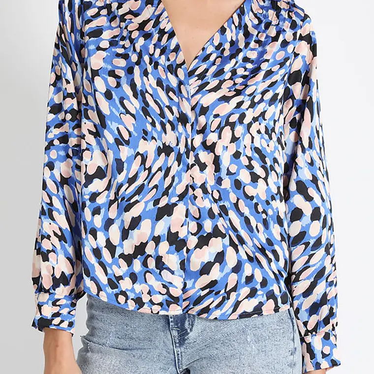 BLUSA CAMISERA SATÍN ESTAMPADO AZUL (TALLA L) 5