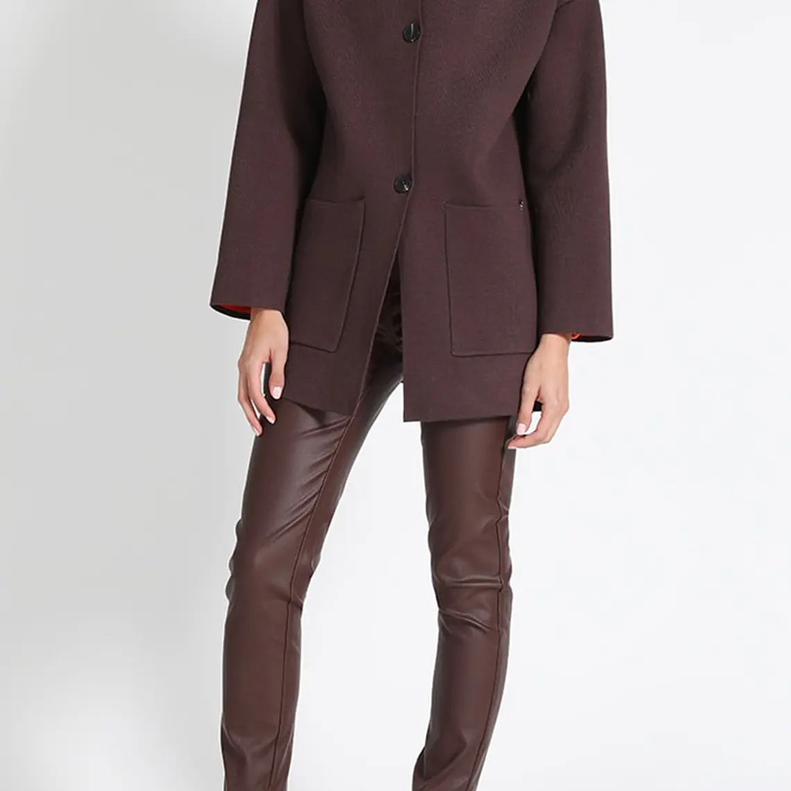 CHAQUETÓN RECTO TEJIDO CON CAPUCHÓN PIEL CHOCOLATE (TALLAS M a XL) 3