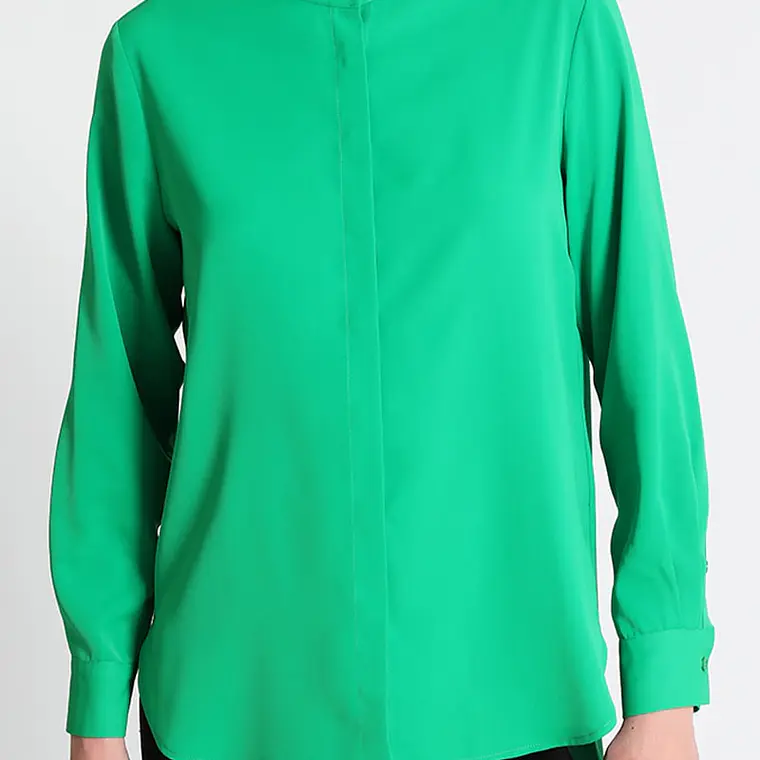BLUSA CUELLO MAO VERDE, BOTÓN JOYA (TALLA L) 2