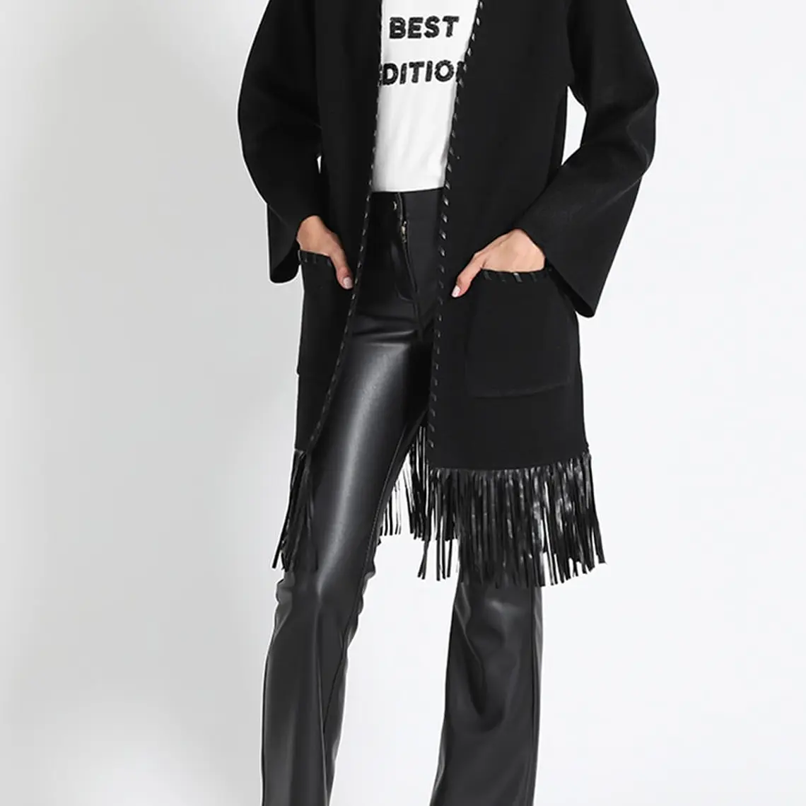 TAPADO TEJIDO CON FLECOS, NEGRO (TALLAS S a L) 2