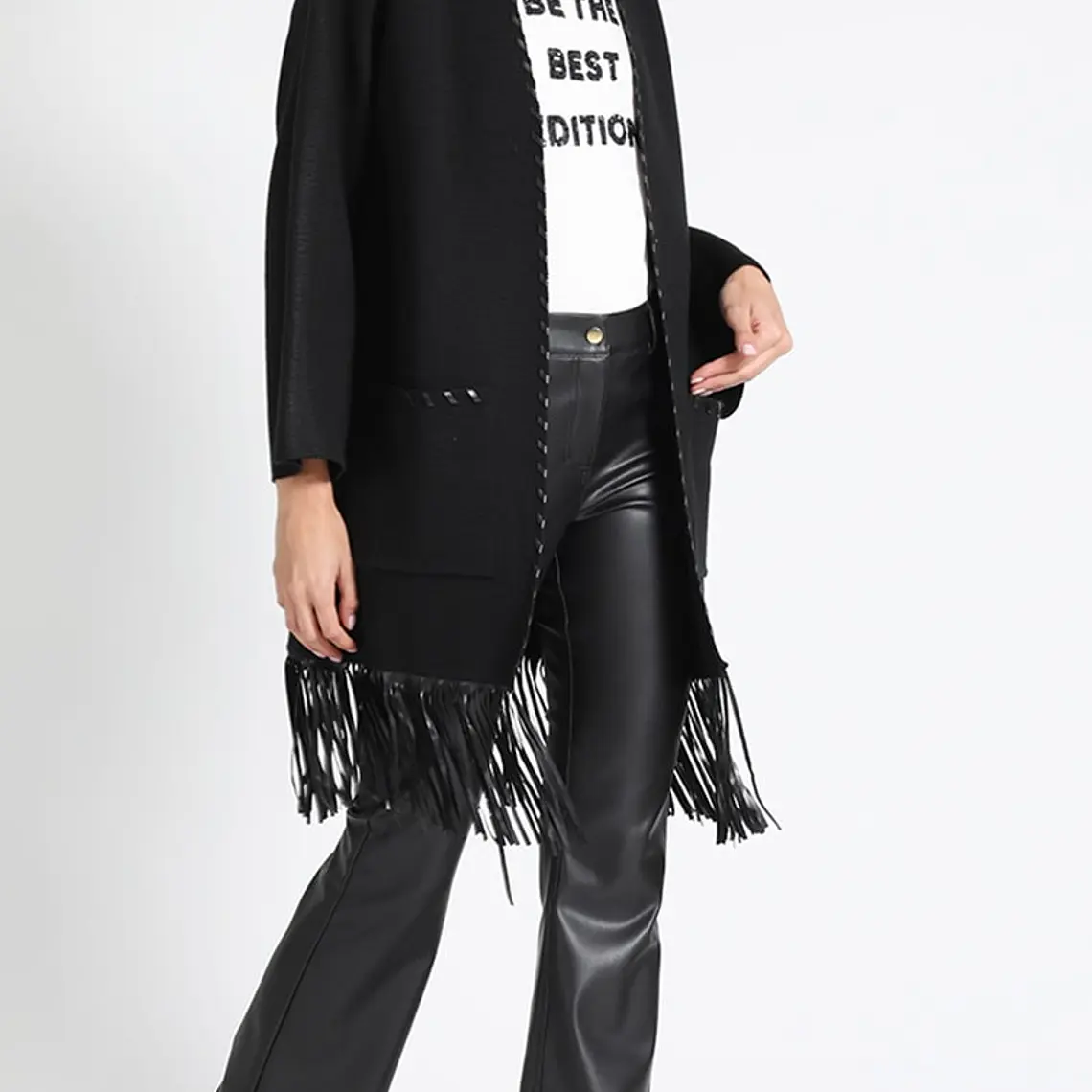 TAPADO TEJIDO CON FLECOS, NEGRO (TALLAS S a L) 4