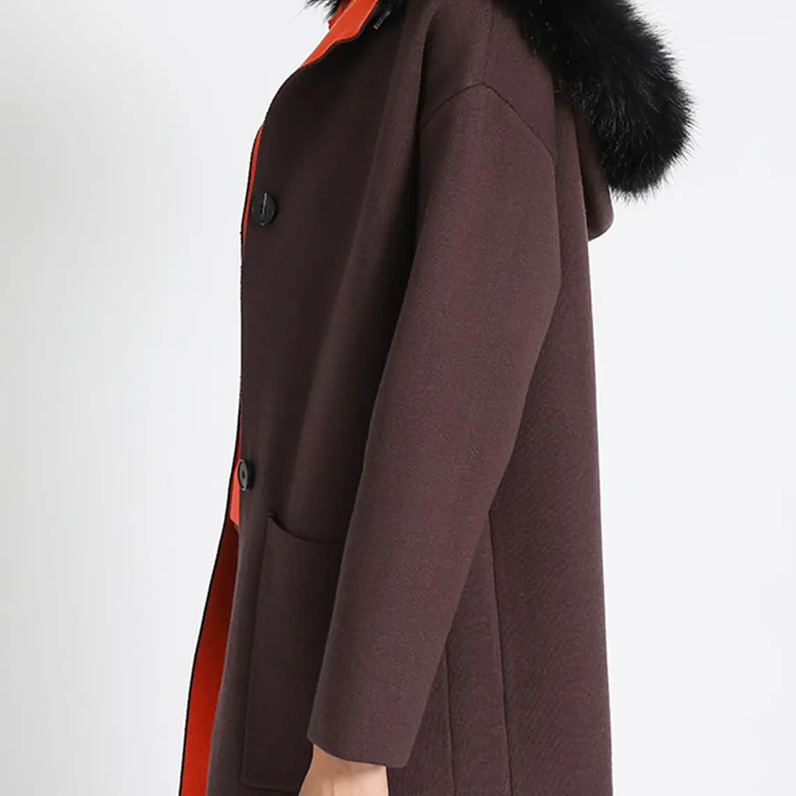 CHAQUETÓN RECTO TEJIDO CON CAPUCHÓN PIEL CHOCOLATE (TALLAS M a XL) 4